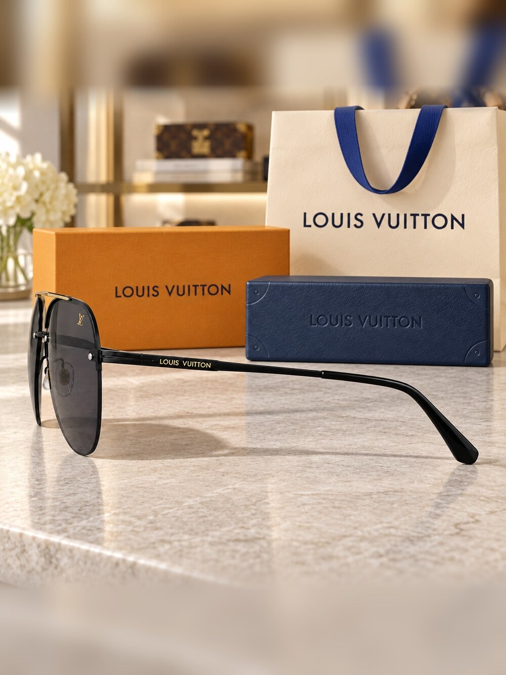 Louis Vuitton Black Gold Pilot Shades - Picture 3 of 6